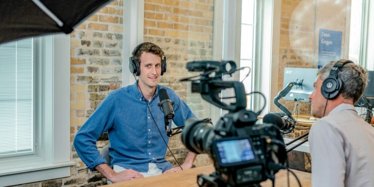 man wearing headset