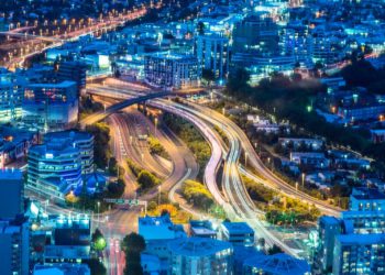 aerial photo of lighted city buildings during nighttime