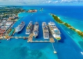aerial photography of white and blue cruise ships during daytime