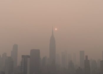City skyline with haze