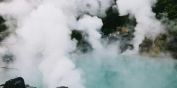 Steam from a hot spring