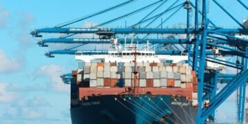 Container ship at a port